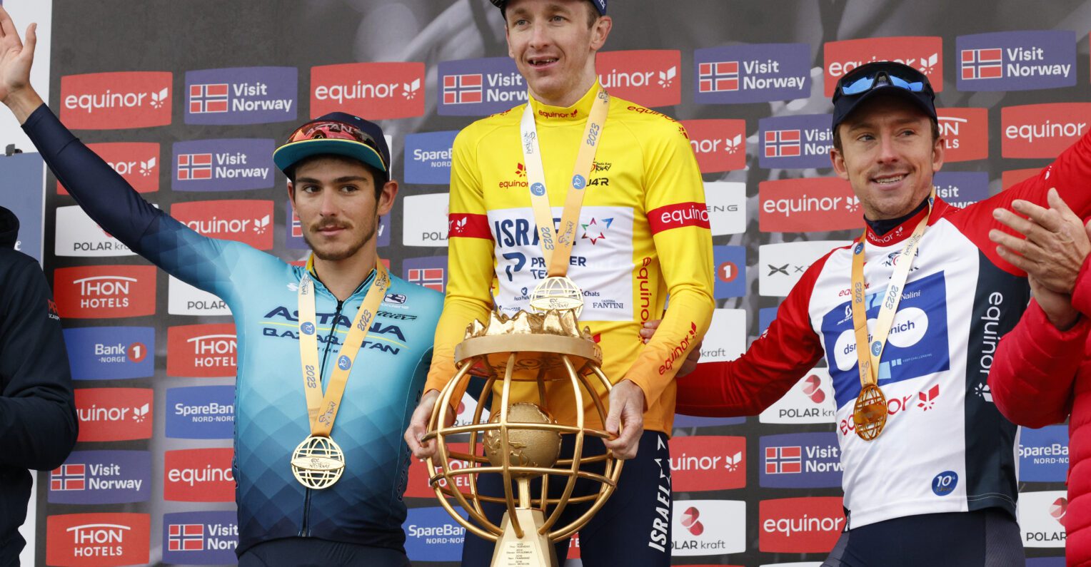 Stevie Williams on the podium after winning the Arctic Tour of Norway 2023