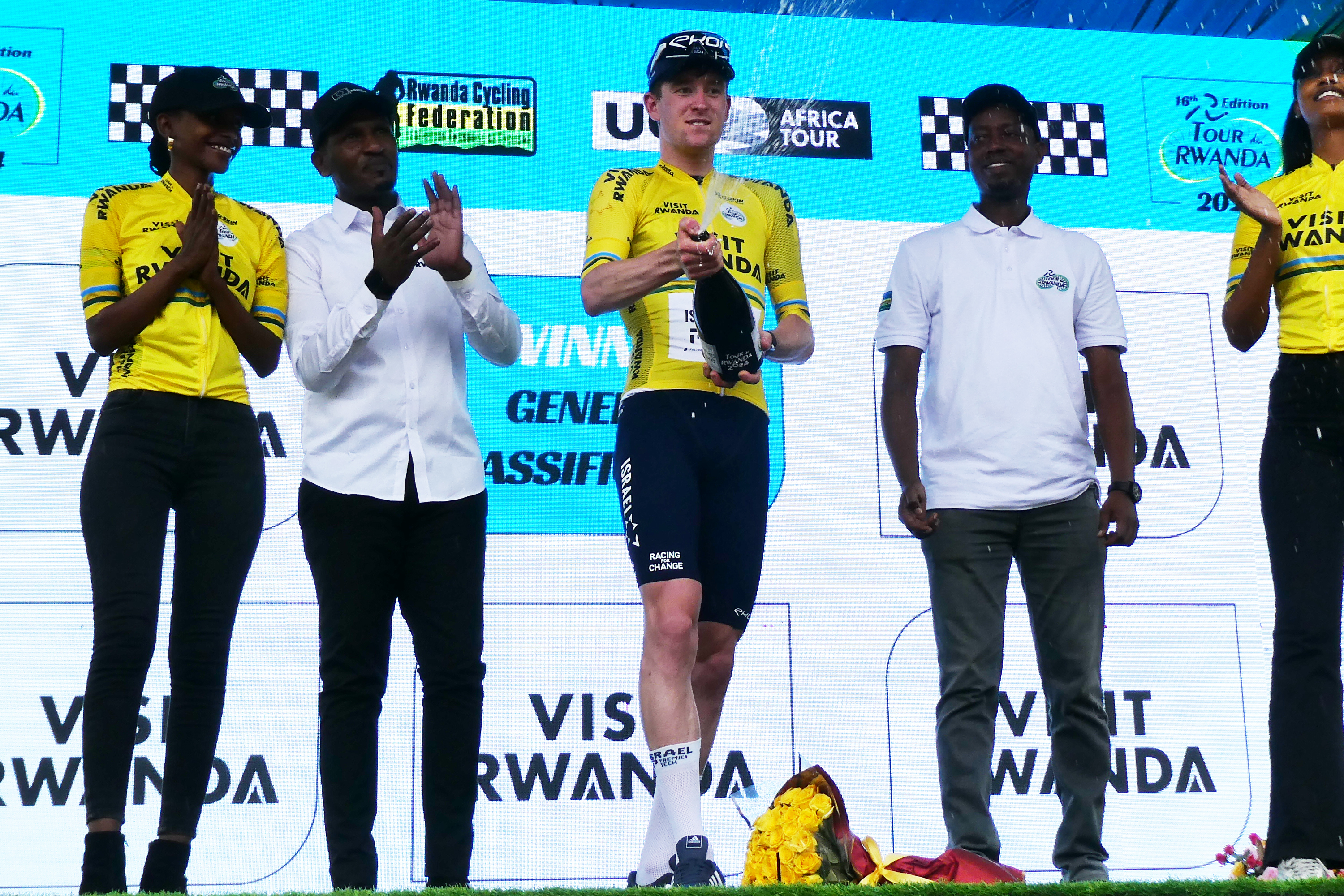 Joe Blackmore in the Tour du Rwanda yellow jersey